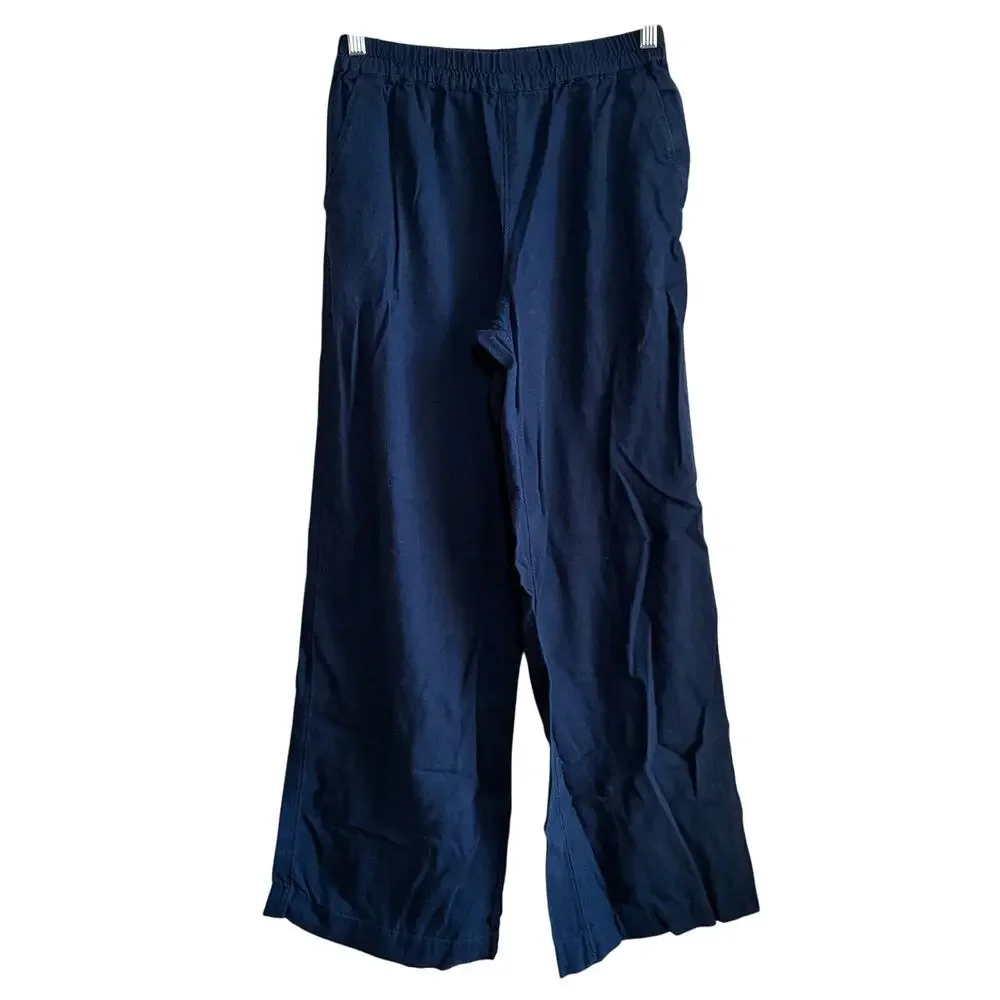 Caslon linen blend blue elastic waist wide leg nautical trousers women's xs
